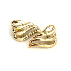 Vintage Gold Tone Wing Shaped Statement Earrings
